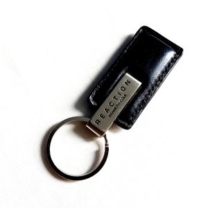 Kenneth Cole Reaction Key Ring Black Leather Keychain Unisex
